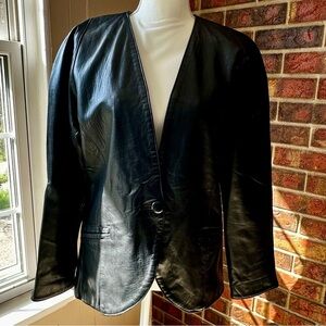 Kanar Black Leather Single Button Blazer Suit Style Vintage 80s Jacket Clubbing